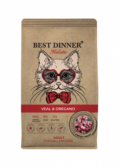 Корм Best Dinner Holistic для кошек склонных к аллергии с Телятиной и орегано 1,5 кг