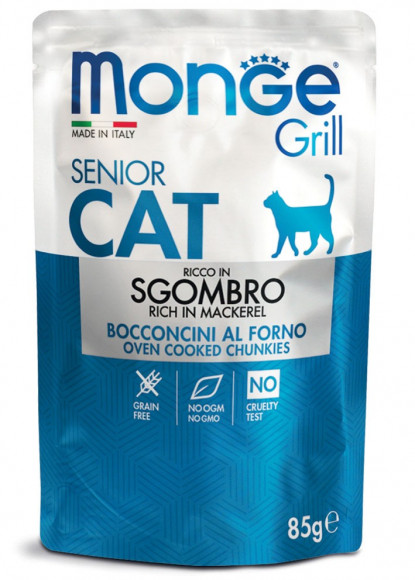 Влажный корм Monge Cat Grill Pouch пауч для пожилых кошек с эквадорской макрелью 85гр