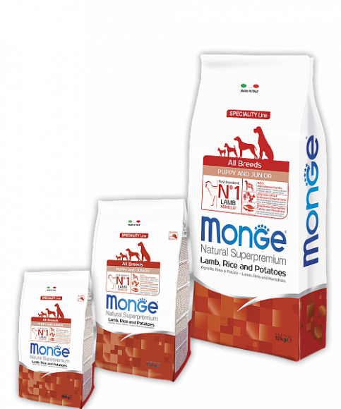 Корм Monge Speciality Line Puppy&Junior All Breeds Lamb and Rice для щенков всех пород ягненок с рисом 12кг