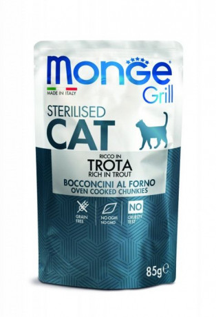 Влажный корм Monge Cat Grill Pouch пауч для стерилизованных кошек с итальянской форелью 85гр