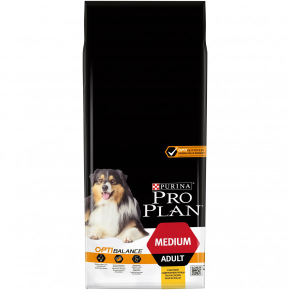 Корм Purina Pro Plan для взрослых собак средних пород с комплексом OPTIBALANCE с высоким содержанием курицы, 14 кг