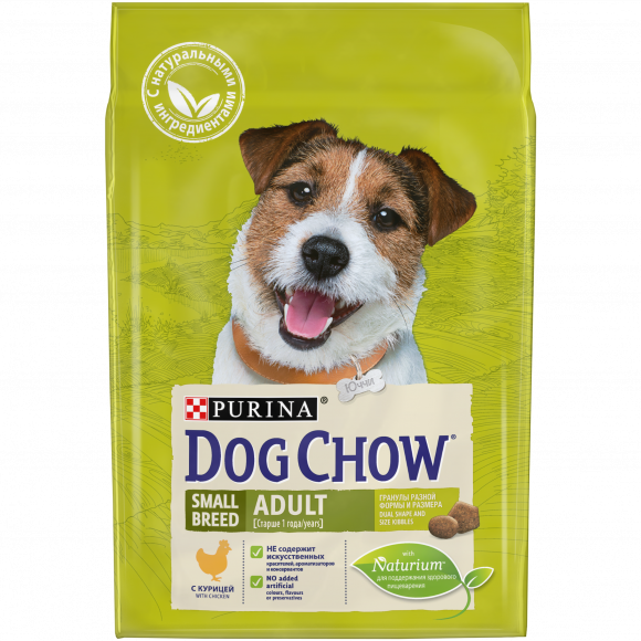 Корм PURINA Dog Chow для взрослых собак мелких пород, курица, пакет, 2,5 кг