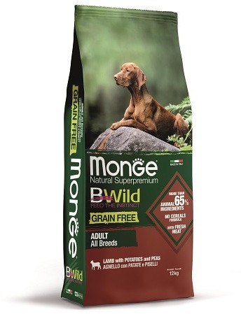 Корм Monge Dog Grain Free беззерновой для взрослых собак всех пород мясо ягненка с картофелем и горохом 12кг
