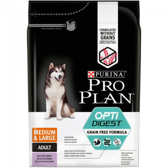 Корм Purina Pro Plan Optidigest Grain Free Formula для взрослых собак средних и крупных пород с чувствительным пищеварением, индейка, 2,5 кг