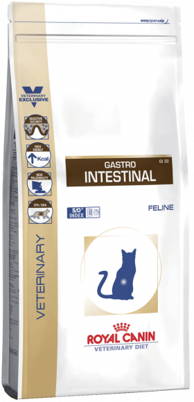 АКЦИЯ! Ветеринарный корм Royal Canin для кошек при нарушениях пищеварения Gastro Intestinal GI32 400гр + пауч в подарок