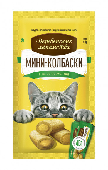 Деревенские Лакомства: мини-колбаски с пюре из желтка, для кошек (4х10г)