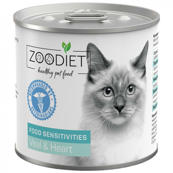 Ветеринарный влажный корм Четвероногий Гурман Zoodiet Food Sensitivities Veal&Heart/С телятиной и сердцем для кошек (чувствительное пищеварение), 240 г