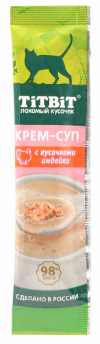 Лакомство TITBIT Крем-суп для кошек с кусочками индейки 10 г Лакомство TITBIT Крем-суп для кошек с кусочками индейки 10 г